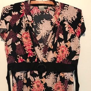 JTB floral stretch tie back blouse